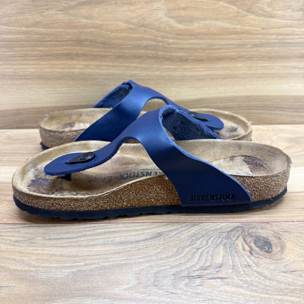 Birkenstock Gizeh Sandals Womens 7 W EU 38 Navy Blue Birko Thong Summer Vacation - Picture 6 of 10